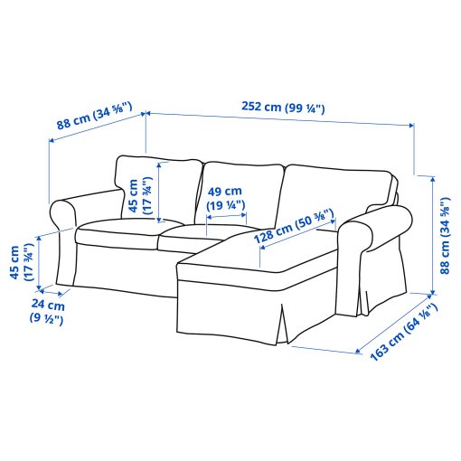 EKTORP, 3-seat sofa with chaise longue, 295.090.31