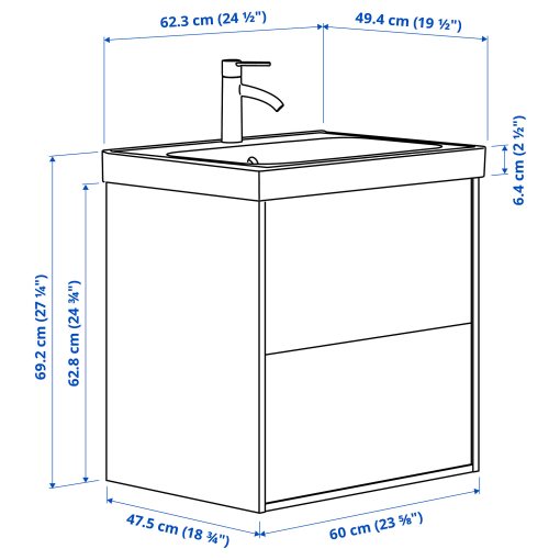 HAVBACK/ORRSJON, wash-stand with drawers/wash-basin/tap, 62x49x69 cm, 295.140.18