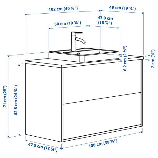 HAVBACK/ORRSJON, wash-stand with drawers/wash-basin/tap, 102x49x71 cm, 295.215.37