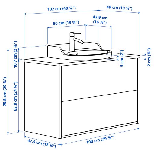 TANNFORSEN/RUTSJON, wash-stand with drawers/wash-basin/tap, 102x49x76 cm, 295.215.61