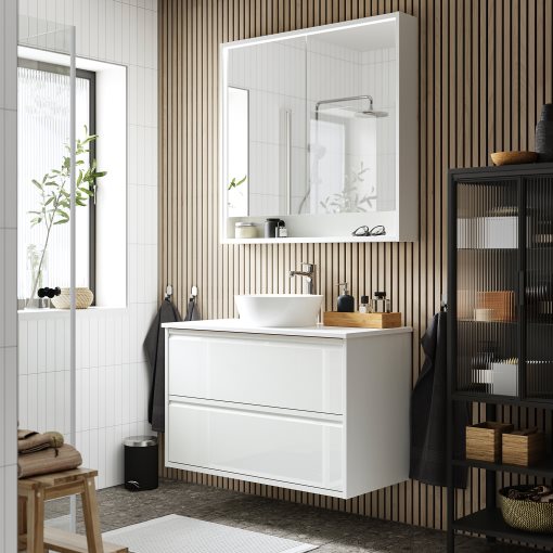 ANGSJON/KATTEVIK, wash-stand with drawers/wash-basin/tap/high-gloss, 102x49x80 cm, 295.215.75