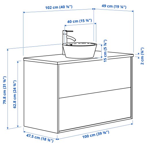 ANGSJON/KATTEVIK, wash-stand with drawers/wash-basin/tap/high-gloss, 102x49x80 cm, 295.215.75