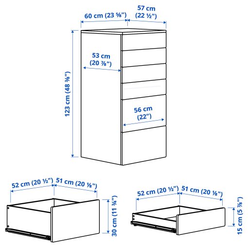 SMASTAD/PLATSA, chest of 6 drawers, 60x57x123 cm, 295.453.31