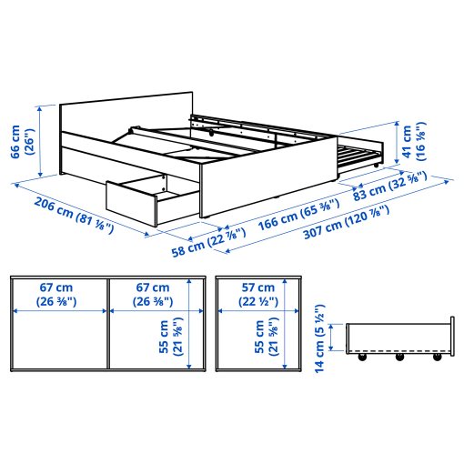 VIHALS, bed frame with 2 storage boxes/1 trundle bed, 160x200 cm/80x200 cm, 296.347.23