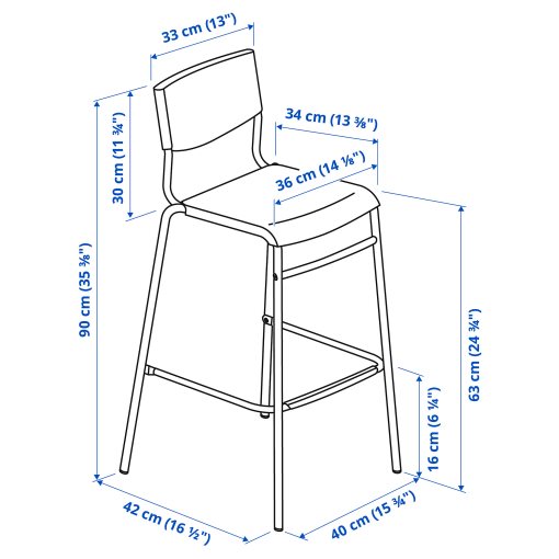 STIG, bar stool with backrest, 63 cm, 304.984.18