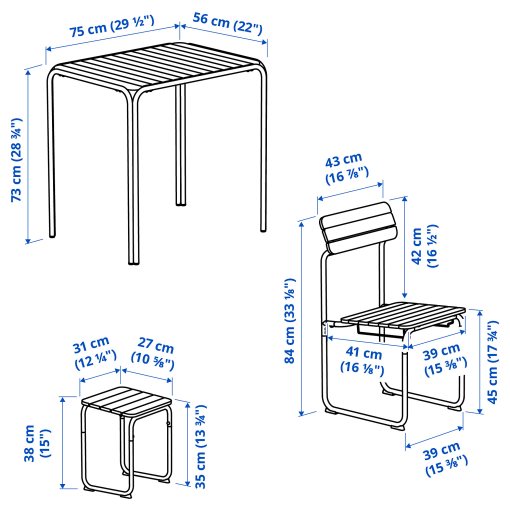 FURUON, τραπέζι με 2 καρέκλες/2 υποπόδια/εξωτερικού χώρου, 56x75 cm, 305.437.36