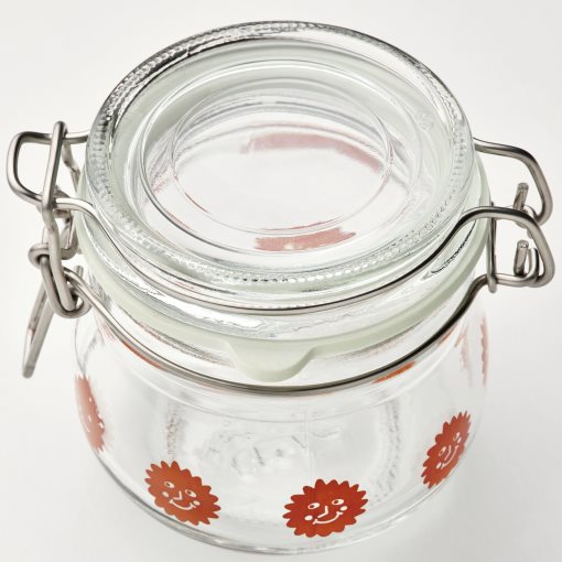 KORKEN, jar with lid clear glass patterned/3 pack, 13 cl, 305.536.45