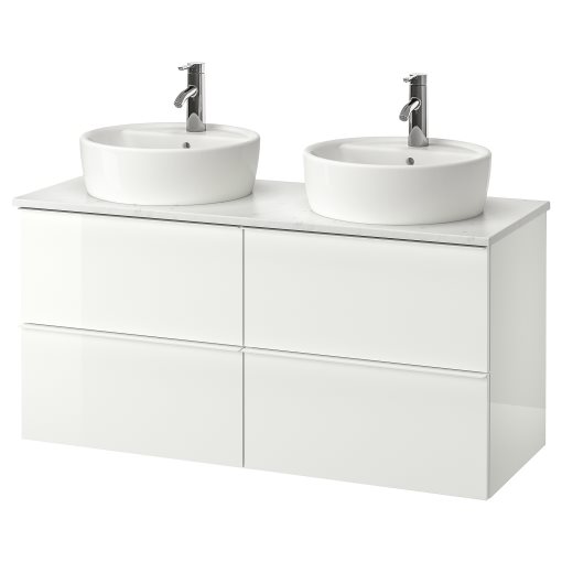 GODMORGON/TOLKEN/TORNVIKEN, wash-stand with countertop 45 wash-basin/high-gloss, 122x49x74 cm, 393.087.01