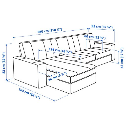 KIVIK, τριθέσιος καναπές με σεζλόνγκ, 394.430.54