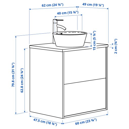 ANGSJON/KATTEVIK, wash-stand with drawers/wash-basin/tap, 62x49x80 cm, 395.215.51
