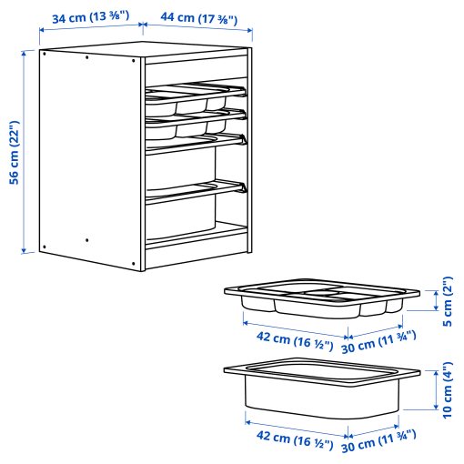 TROFAST, storage combination with boxes/trays, 34x44x56 cm, 395.732.48