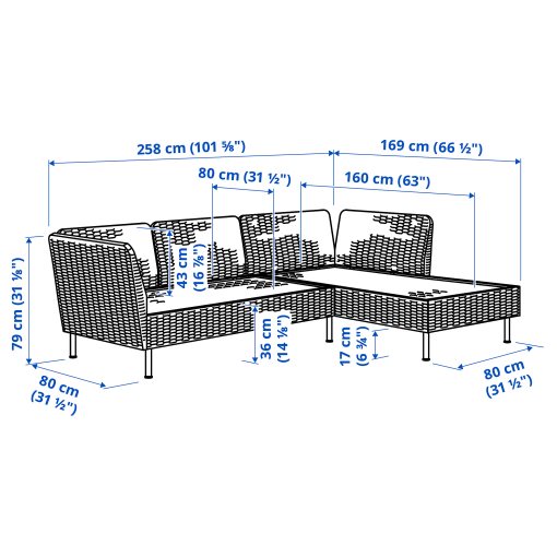 VITTSKÄR, 3-seat sofa with chaise longue and armrests, outdoor, 395.912.52