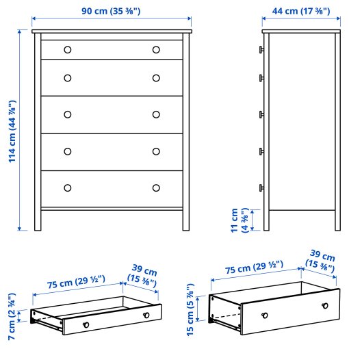KOPPANG, chest of 5 drawers, 90x114 cm, 404.811.20