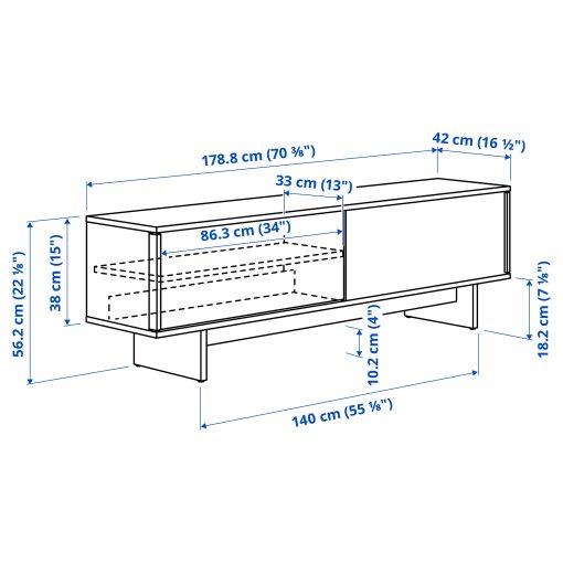 STOCKHOLM 2025, TV bench with sliding doors, 179x42x56 cm, 405.865.08