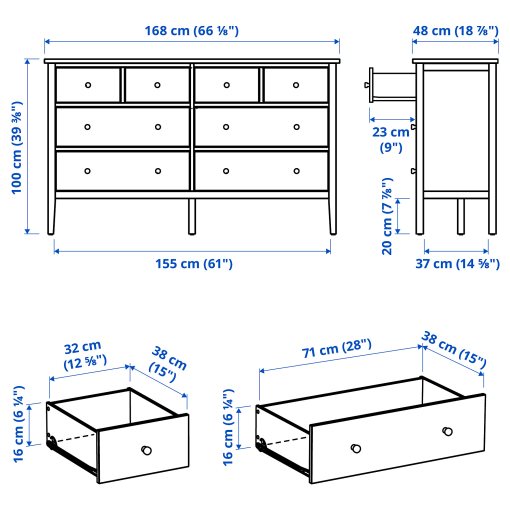 GULLABERG, chest of 8 drawers, 168x48x100 cm, 406.099.01