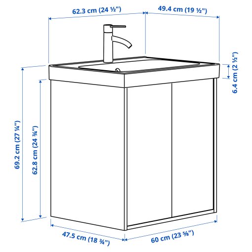 HAVBACK/ORRSJON, wash-stand with doors/wash-basin/tap, 62x49x69 cm, 495.140.60