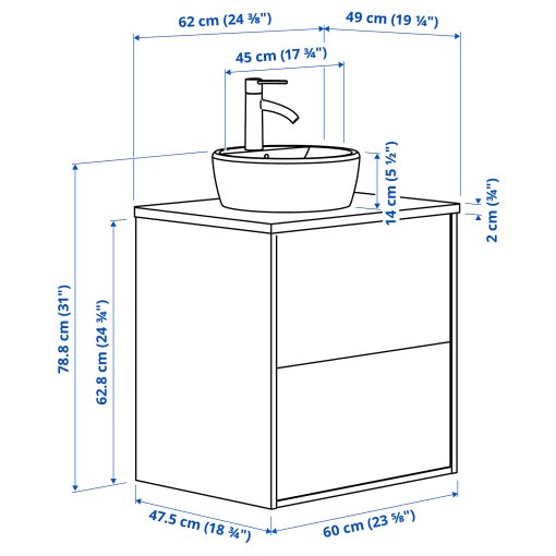 HAVBACK/TORNVIKEN, wash-stand with drawers/wash-basin/tap, 62x49x79 cm, 495.210.46