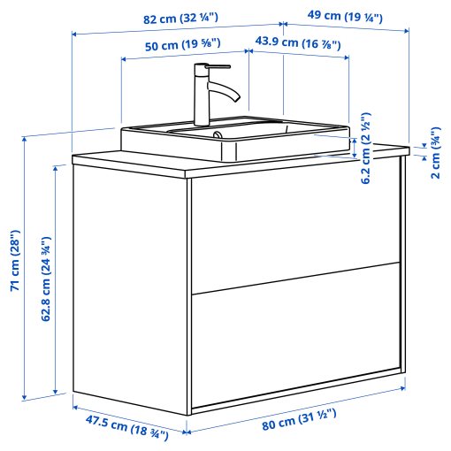 HAVBACK/ORRSJON, wash-stand with drawers/wash-basin/tap, 82x49x71 cm, 495.213.72