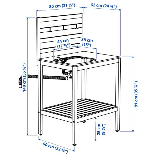 NÄMMARÖ, μονάδα κουζίνας με νεροχύτη εξωτερικού χώρου, 240x62 cm, 496.155.25