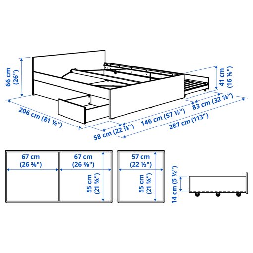 VIHALS, bed frame with 2 storage boxes/1 trundle bed, 140x200 cm/80x200 cm, 496.347.22