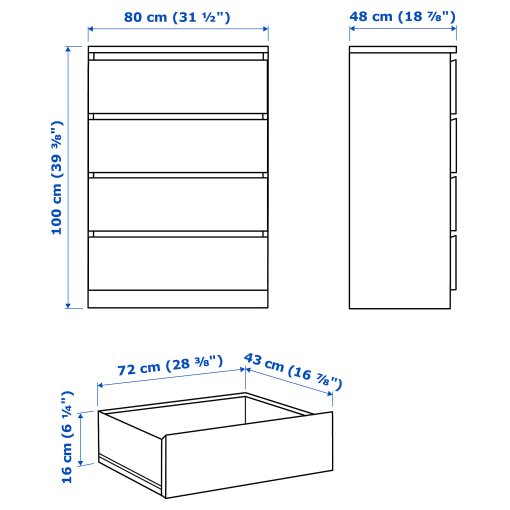 MALM, συρταριέρα με 4 συρτάρια/γυαλιστερό, 80x100 cm, 504.240.54