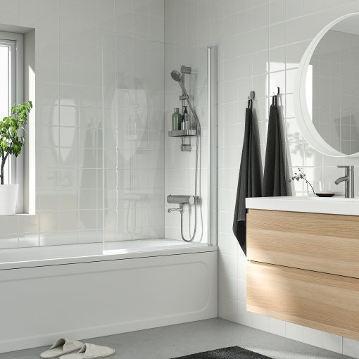 OPPEJEN, διαχωριστικό μπάνιου/ντους με μεντεσέδες/γυαλί, 92x143 cm, 504.313.61