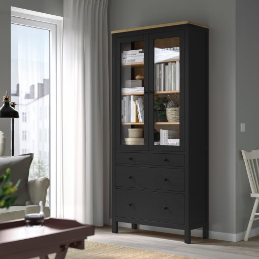 HEMNES, glass-door cabinet with 3 drawers, 504.522.97