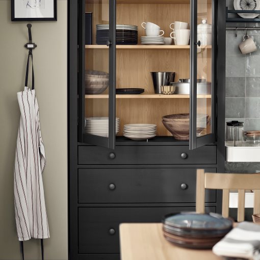 HEMNES, glass-door cabinet with 3 drawers, 504.522.97