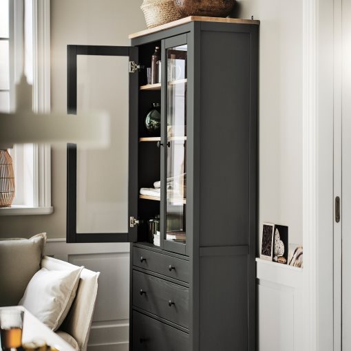 HEMNES, glass-door cabinet with 3 drawers, 504.522.97