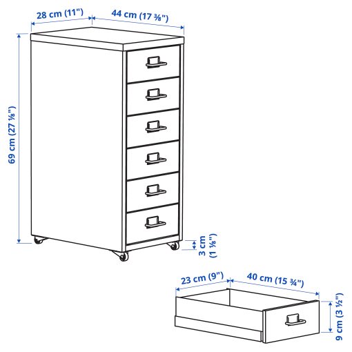 HELMER, drawer unit on castors, 28x69 cm, 504.943.63