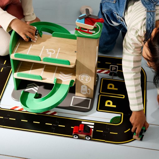 LILLABO, 4-piece vehicle set/sports car/school bus/recycling truck/police car, 505.893.61