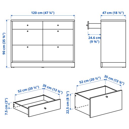 TONSTAD, συρταριέρα με 6 συρτάρια, 120x47x90 cm, 506.146.24