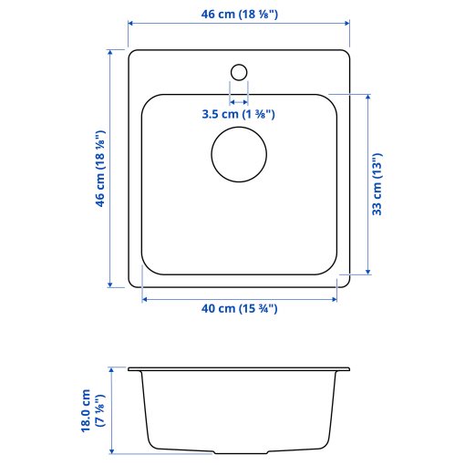 LÅNGUDDEN, inset sink 1 bowl, 46x46 cm, 591.573.91