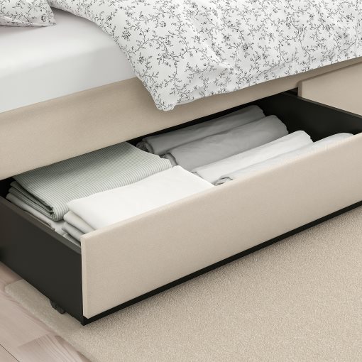 HAUGA, upholstered bed/2 storage boxes, 90x200 cm, 593.366.23
