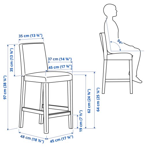 BERGMUND, bar stool with backrest, 62 cm, 593.846.90