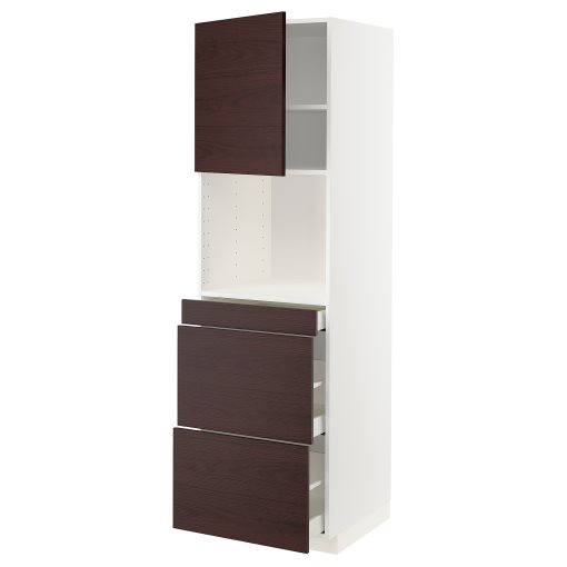 METOD/MAXIMERA, high cabinet for microwave combi with door/3 drawers, 60x60x200 cm, 594.546.59
