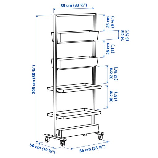 MITTZON, frame with castors/display shelf/cable box, 85x205 cm, 595.146.77
