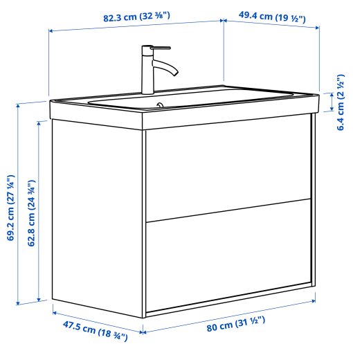 ANGSJON/ORRSJON, wash-stand with drawers/wash-basin/tap, 82x49x69 cm, 595.212.63