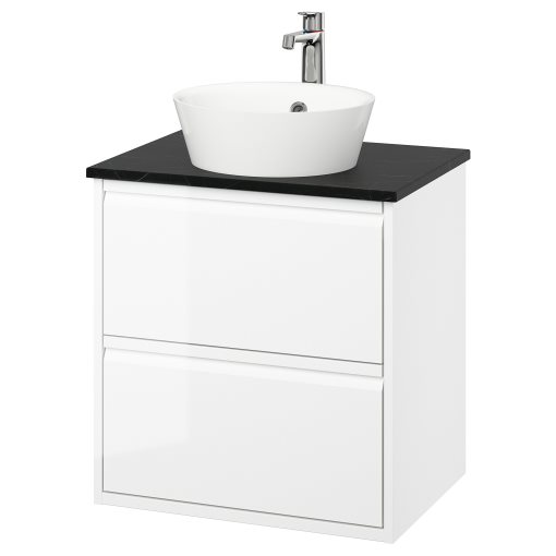 ANGSJON/KATTEVIK, wash-stand with drawers/wash-basin/tap/high-gloss, 62x49x80 cm, 595.215.50