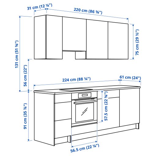 KNOXHULT, κουζίνα, 220x61x220 cm, 595.811.29