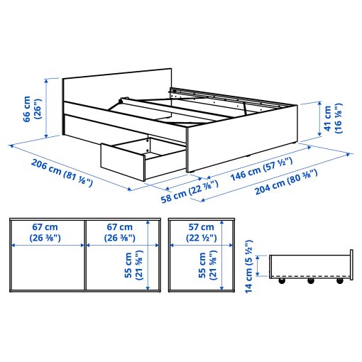 VIHALS, bed frame with 2 storage boxes, 140x200 cm, 596.347.26