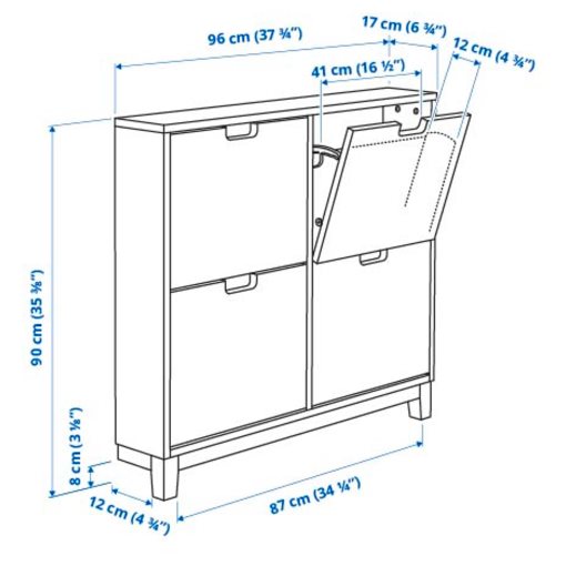 STÄLL, shoe cabinet with 4 compartments, 96x17x90 cm, 605.302.66