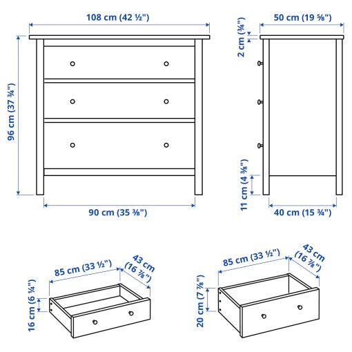 HEMNES, συρταριέρα με 3 συρτάρια, 108x96 cm, 605.857.96