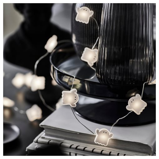 KUSTFYR, chain with built in LED light source/12 lights/pumpkin/battery-operated outdoor, 606.054.50