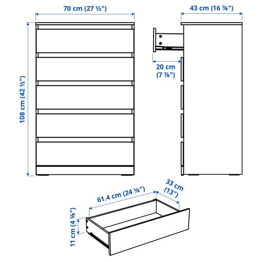 LILLBERGET, chest of 5 drawers, 70x43x108 cm, 606.304.78