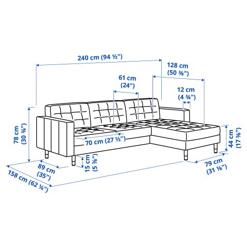 LANDSKRONA, τριθέσιος καναπές με σεζλόνγκ, 692.726.87