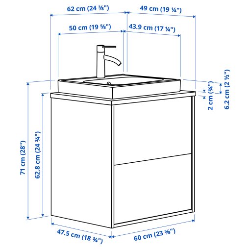 HAVBACK/ORRSJON, wash-stand with drawers/wash-basin/tap, 62x49x71 cm, 695.210.45