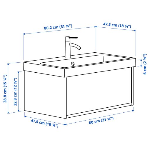 ANGSJON/BACKSJON, wash-stand with drawer/wash-basin/tap, 80x48x39 cm, 695.212.34