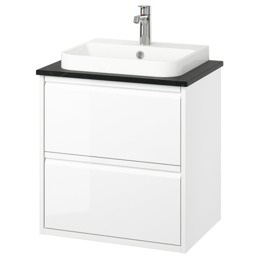 ANGSJON/BACKSJON, wash-stand with drawers/wash-basin/tap/high-gloss, 62x49x71 cm, 695.213.66