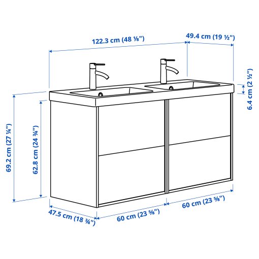 HAVBACK/ORRSJON, wash-stand/wash-basin/taps, 122x49x69 cm, 695.285.32